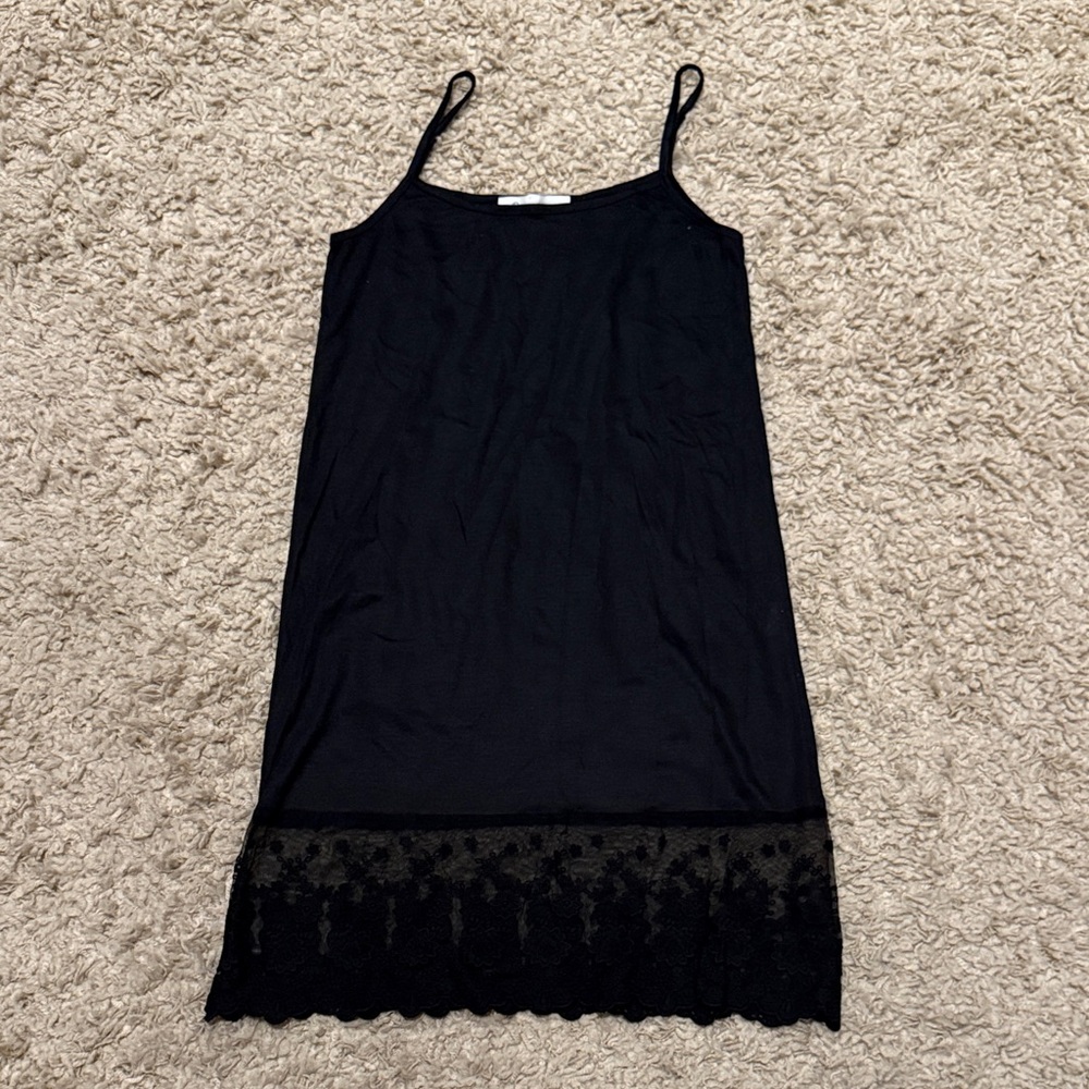 O2 Collection Black Lace Trim Slip Dress Small